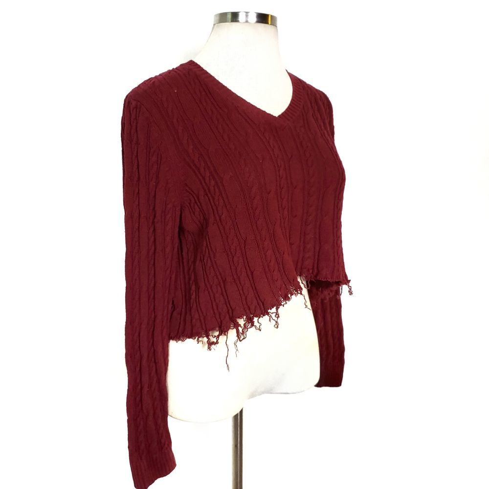 Raw Hem Cropped Sweater Cable Knit S- L
